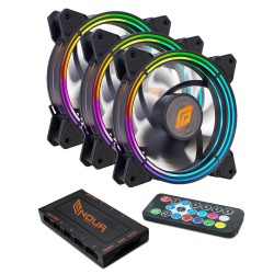 Ventola Noua Zephyr 3 Black (Kit 3pcs con Controller) 1100Rpm Triplo Halo RGB Rainbow Addressable 120x120x25mm Antivibration NOU