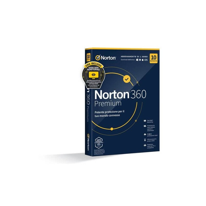 NORTON 360 PREMIUM 75GB IT 1 USER 10 DEVICE 1Y VECCHIO CODICE 21397805 SYMANTEC - 1